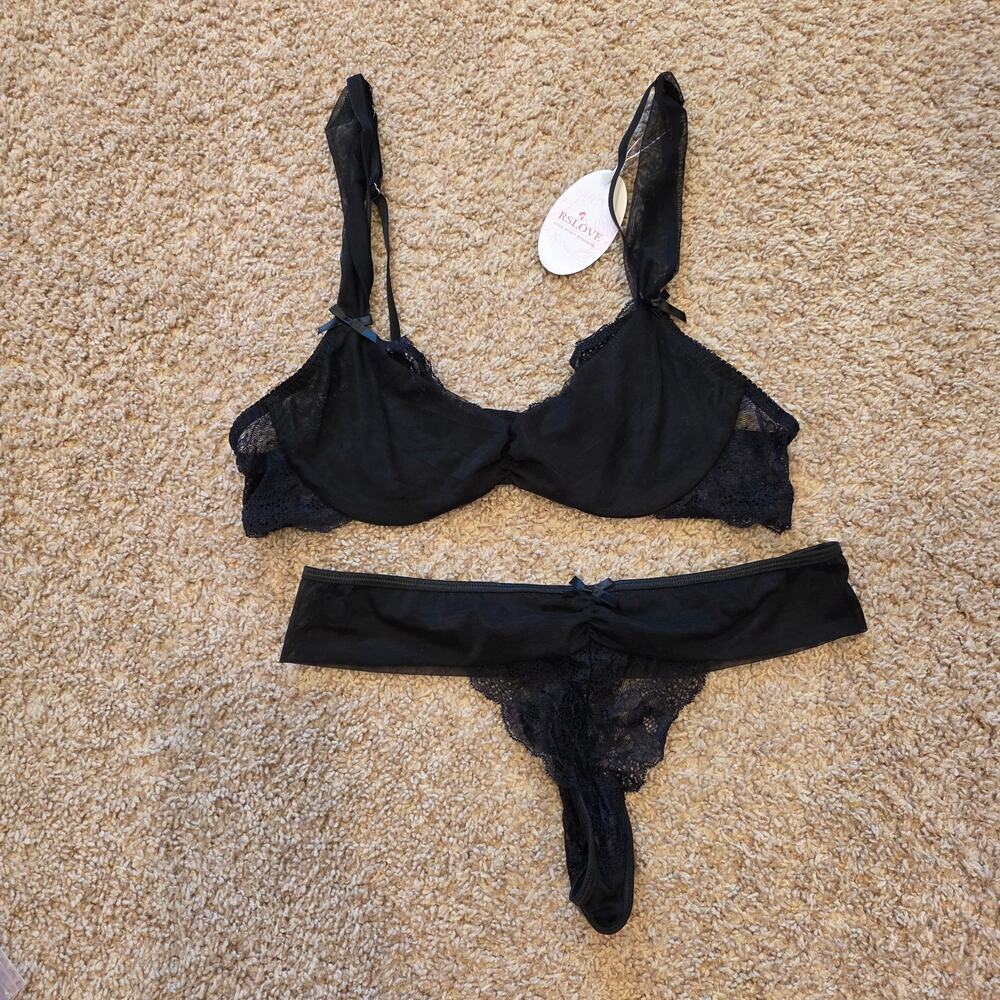 NWT‎ RSlove black mesh lingerie; underwire bra and matching panties size M